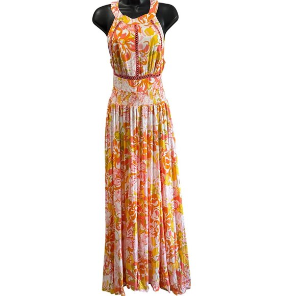Abel The Label Floral Halter Maxi Dress L Open Back Anthropologie - Picture 1 of 8